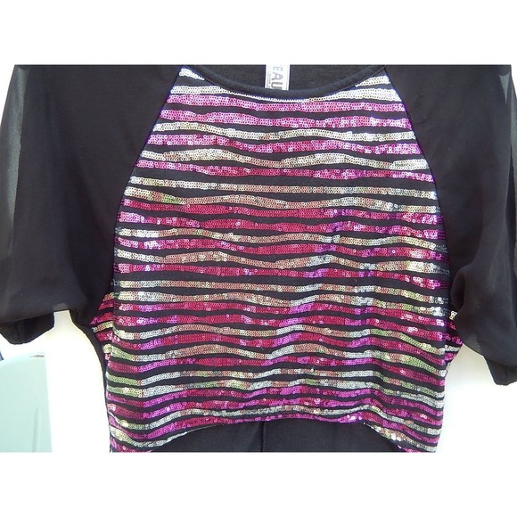 Beautees Girls T-Shirt Top Sz S 3/4 Sleeve High-Low Round Neck Relaxed Sequin - Picture 3 of 8